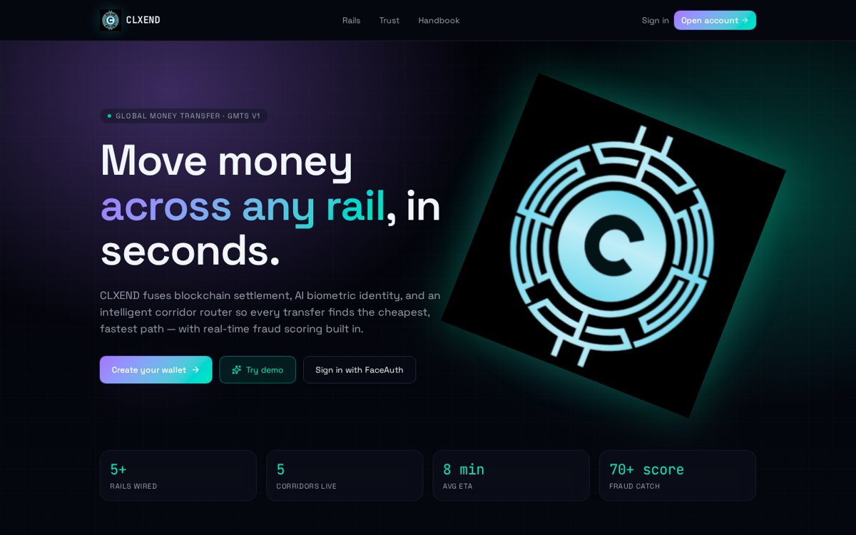 Screenshot of the live CLXEND product